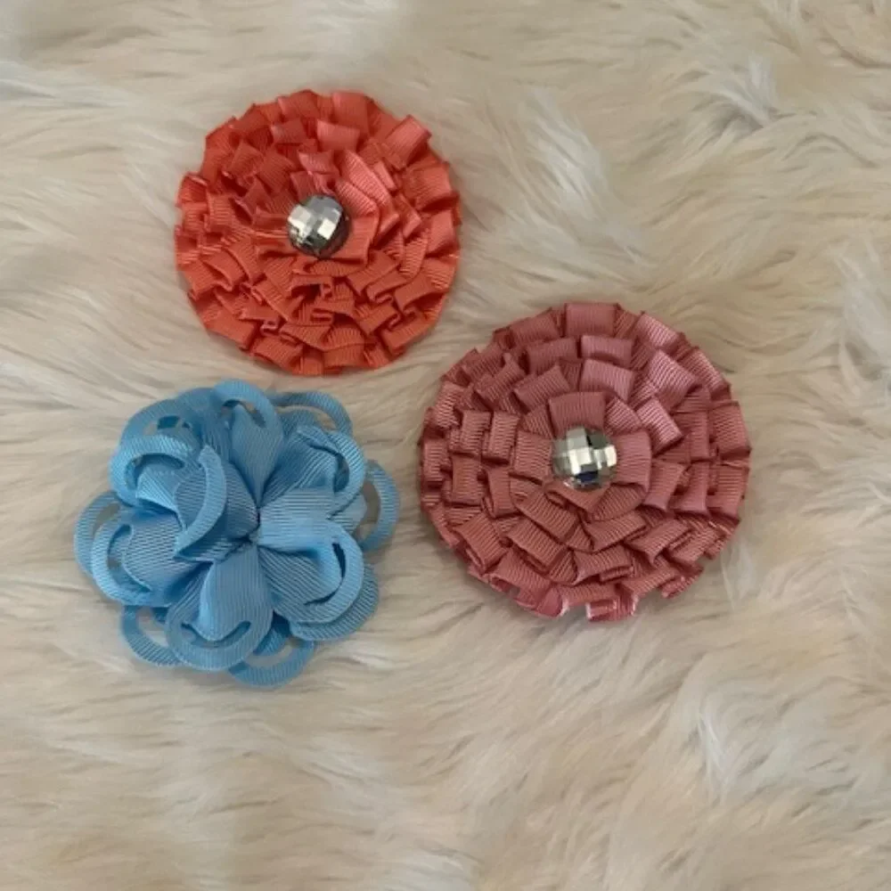 Bundle (3) of Ribbon Flower Bows   5B8081  Handmade NWT Boutique